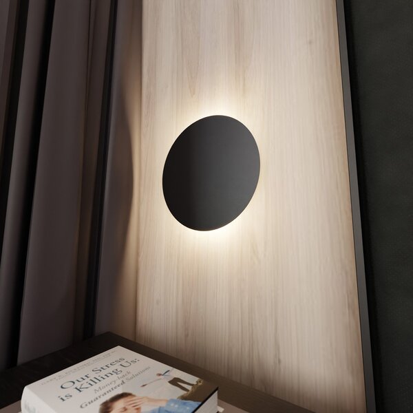 Applique Minimal Tonda 1 Luce Indiretta Pavaka In Acciaio Nero