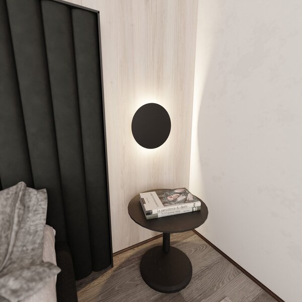Applique Minimal Tonda 1 Luce Indiretta Pavaka In Acciaio Nero