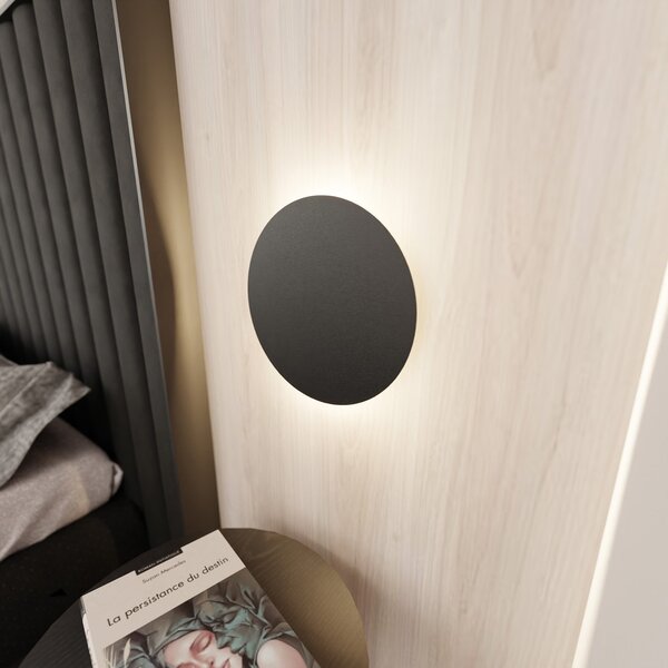 Applique Minimal Tonda 1 Luce Indiretta Pavaka In Acciaio Nero