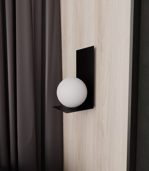 Applique Minimal 1 Luce Indiretta Pavaka Base Acciaio Nero E Vetro Opale