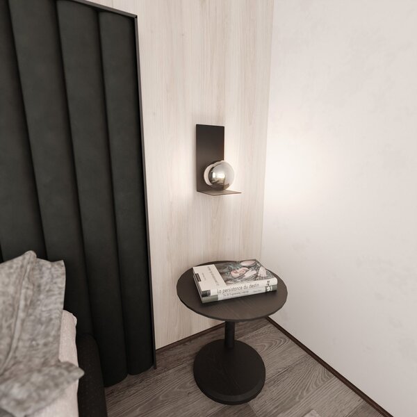 Applique Minimal 1 Luce Indiretta Pavaka Base Acciaio Nero E Vetro Fumè