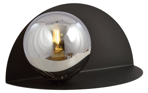 Applique 1 Luce Indiretta Pavaka Con Base In Acciaio Nero E Vetro Fumè