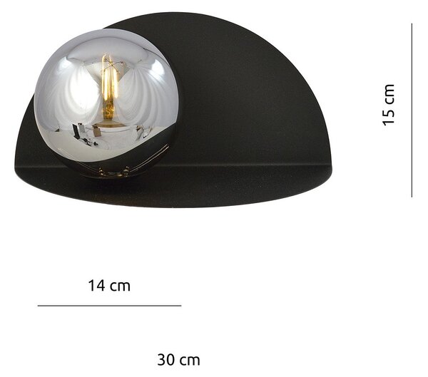 Applique 1 Luce Indiretta Pavaka Con Base In Acciaio Nero E Vetro Fumè