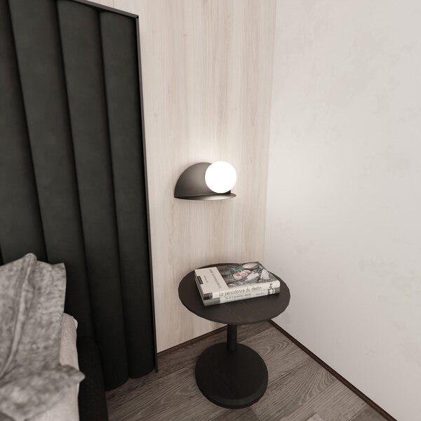 Applique 1 Luce Indiretta Pavaka Con Base In Acciaio Nero E Vetro Opale
