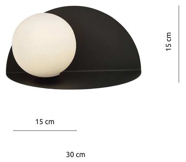Applique 1 Luce Indiretta Pavaka Con Base In Acciaio Nero E Vetro Opale