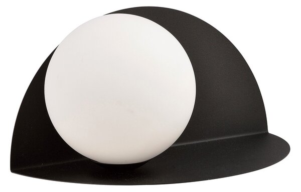 Applique 1 Luce Indiretta Pavaka Con Base In Acciaio Nero E Vetro Opale