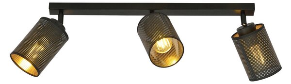 Plafoniera Spot 3 Luci Prachetas Acciaio Nero E Oro Paralumi Regolabili