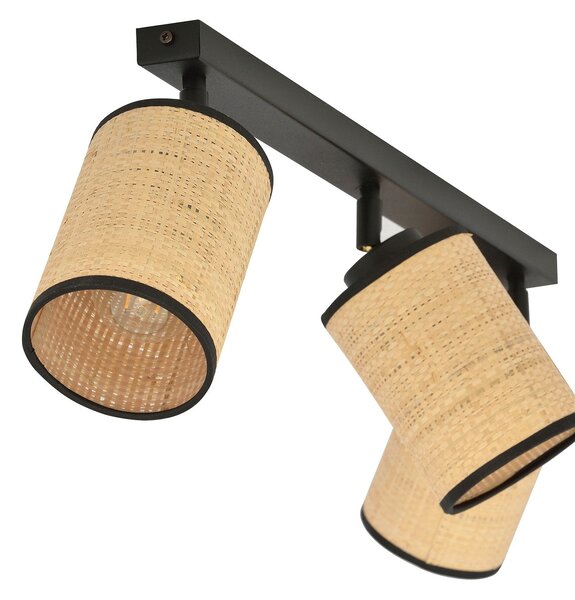 Plafoniera Spot 3 Luci Bronx Acciaio Nero E Rattan Paralumi Regolabili