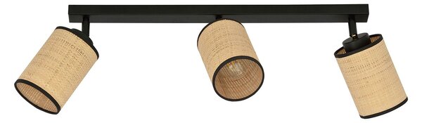 Plafoniera Spot 3 Luci Bronx Acciaio Nero E Rattan Paralumi Regolabili