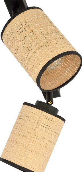 Plafoniera Spot 3 Luci Bronx Acciaio Nero E Rattan Paralumi Regolabili