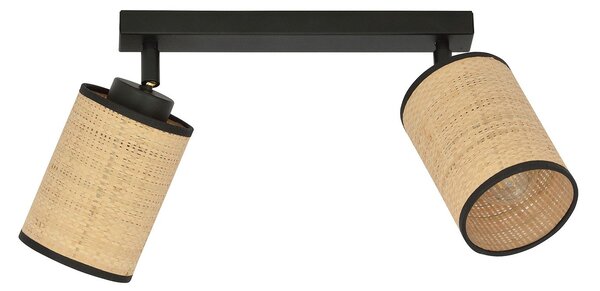 Plafoniera Spot 2 Luci Bronx Acciaio Nero E Rattan Paralumi Regolabili