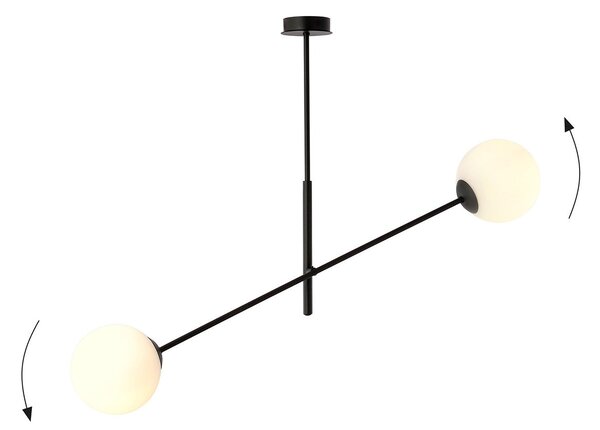 Lampadario 2 Luci Udden In Acciao Nero Con Bracci Regolabili E Vetro Opale