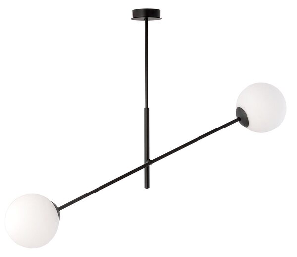 Lampadario 2 Luci Udden In Acciao Nero Con Bracci Regolabili E Vetro Opale