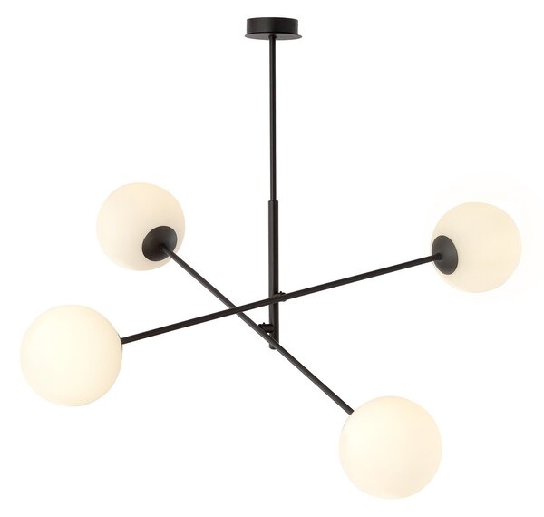 Lampadario 4 Luci Udden In Acciao Nero Con Bracci Regolabili E Vetro Opale