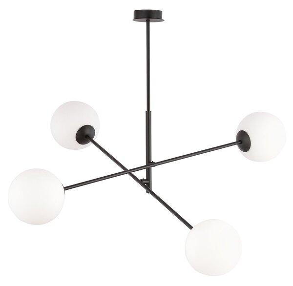 Lampadario 4 Luci Udden In Acciao Nero Con Bracci Regolabili E Vetro Opale