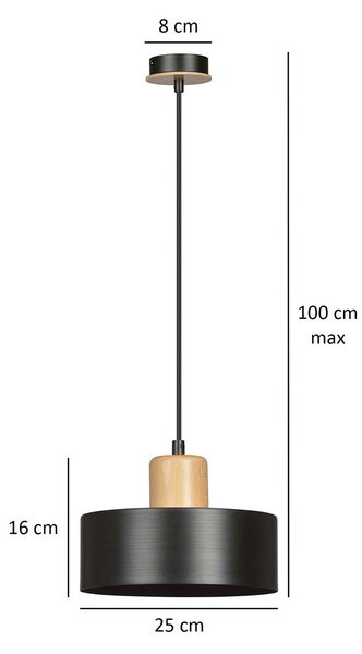 Sospensione Nordica 1 Luce Ravi In Acciaio Nero E Legno