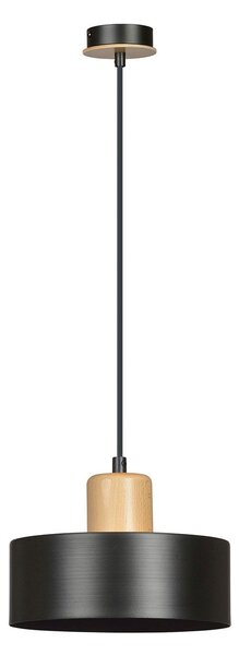 Sospensione Nordica 1 Luce Ravi In Acciaio Nero E Legno