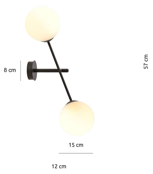 Applique 2 Luci Udden In Acciao Nero Con Bracci Regolabili E Vetro Opale