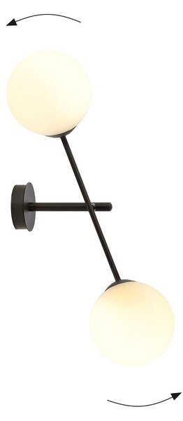 Applique 2 Luci Udden In Acciao Nero Con Bracci Regolabili E Vetro Opale