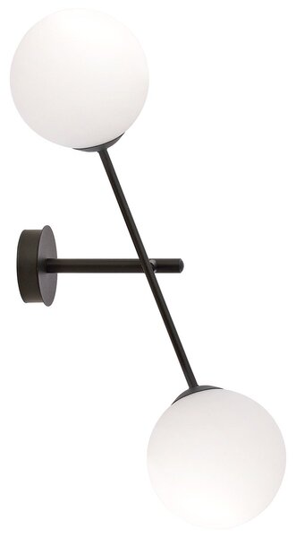 Applique 2 Luci Udden In Acciao Nero Con Bracci Regolabili E Vetro Opale
