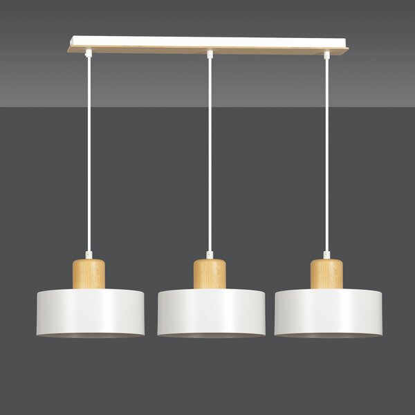 Sospensione Nordica 3 Luci Ravi In Acciaio Bianco E Legno
