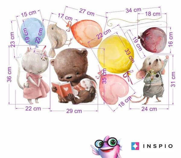 Adesivi per bambini - Animaletti con palloncini nei colori pastello