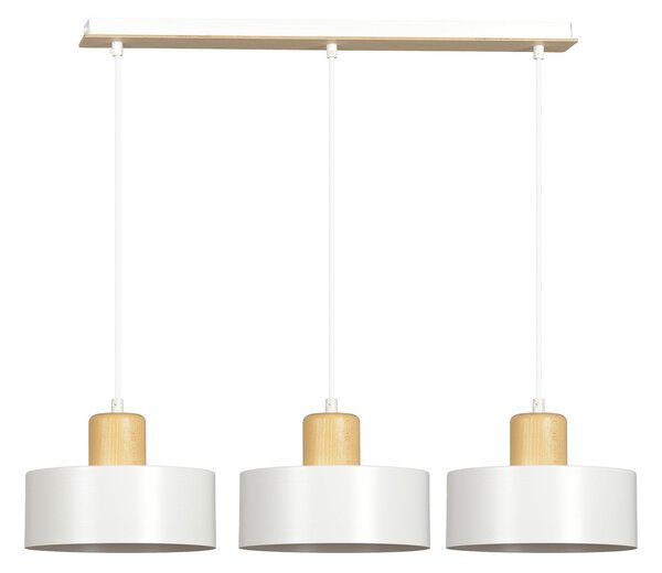 Sospensione Nordica 3 Luci Ravi In Acciaio Bianco E Legno