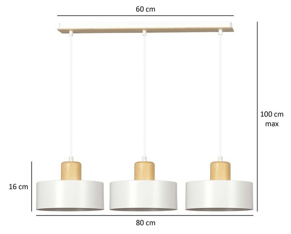 Sospensione Nordica 3 Luci Ravi In Acciaio Bianco E Legno