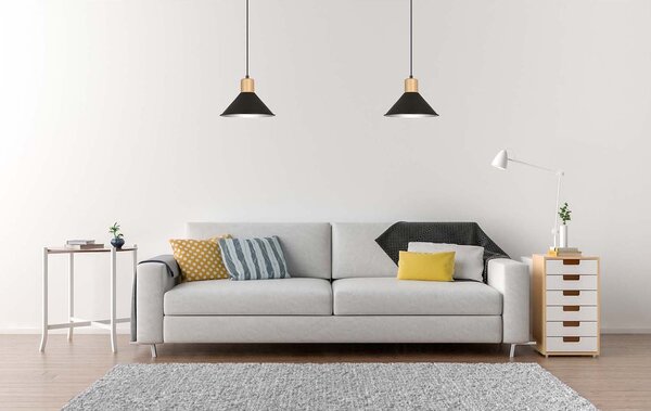Sospensione Nordica 1 Luce Soma In Acciaio Nero E Legno