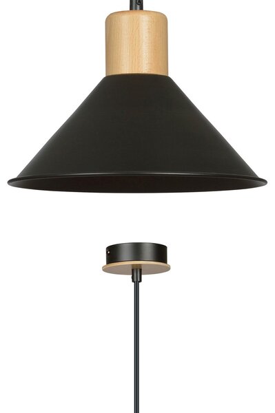 Sospensione Nordica 1 Luce Soma In Acciaio Nero E Legno