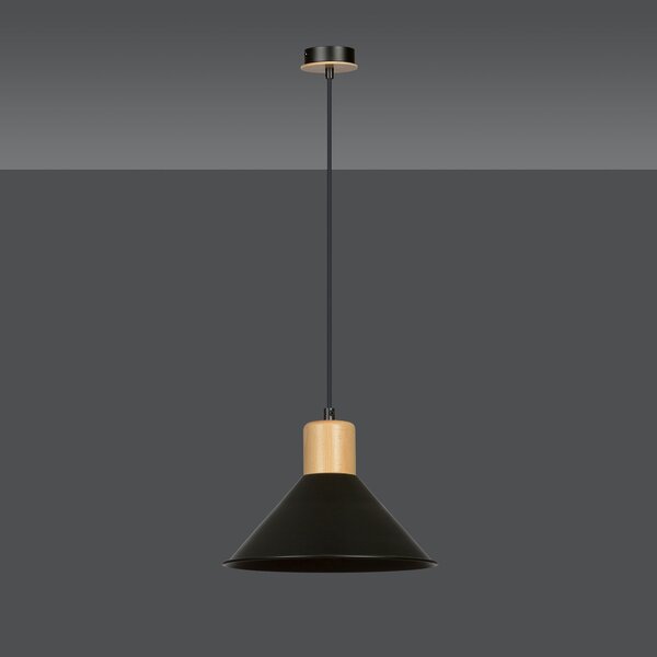 Sospensione Nordica 1 Luce Soma In Acciaio Nero E Legno
