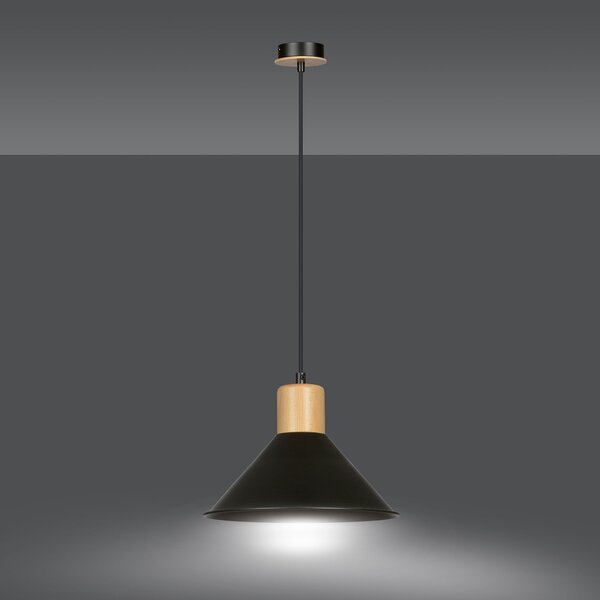 Sospensione Nordica 1 Luce Soma In Acciaio Nero E Legno