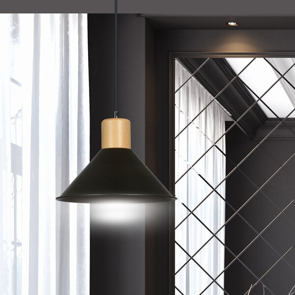 Sospensione Nordica 1 Luce Soma In Acciaio Nero E Legno