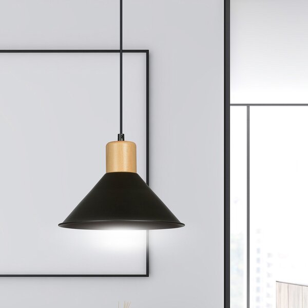 Sospensione Nordica 1 Luce Soma In Acciaio Nero E Legno