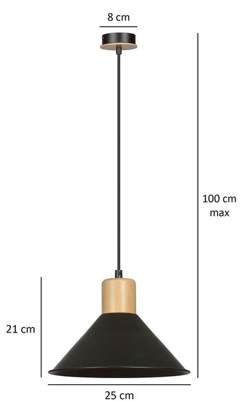 Sospensione Nordica 1 Luce Soma In Acciaio Nero E Legno