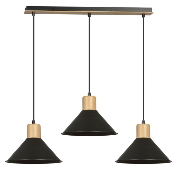 Sospensione Nordica 3 Luci Soma In Acciaio Nero E Legno