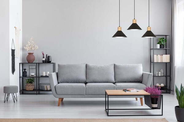 Sospensione Nordica 3 Luci Soma In Acciaio Nero E Legno