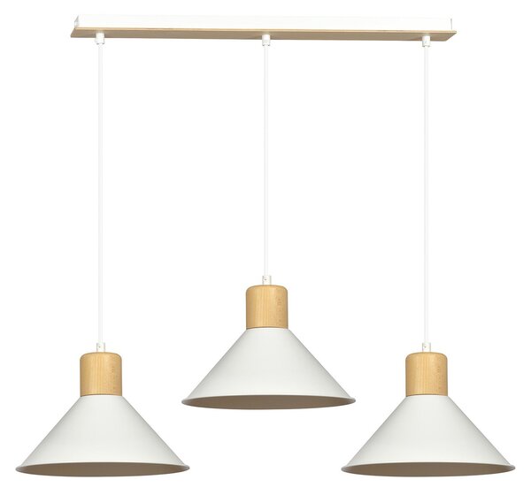 Sospensione Nordica 3 Luci Soma In Acciaio Bianco E Legno