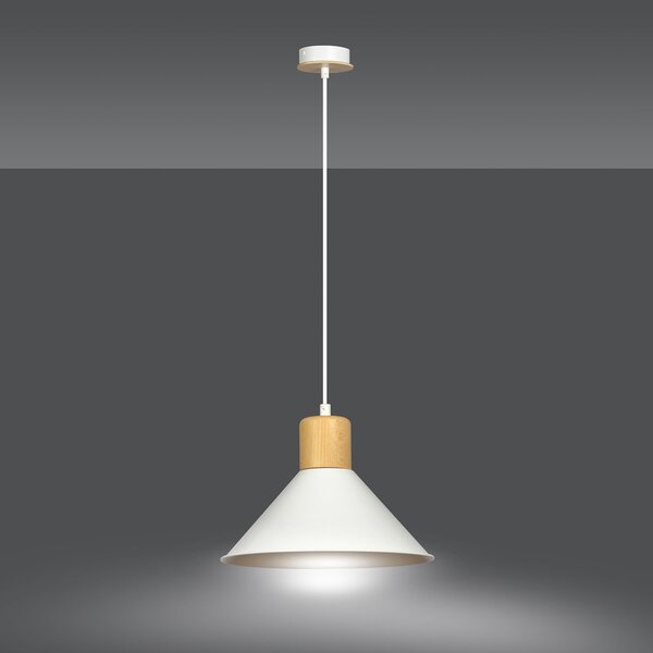 Sospensione Nordica 1 Luce Soma In Acciaio Bianco E Legno