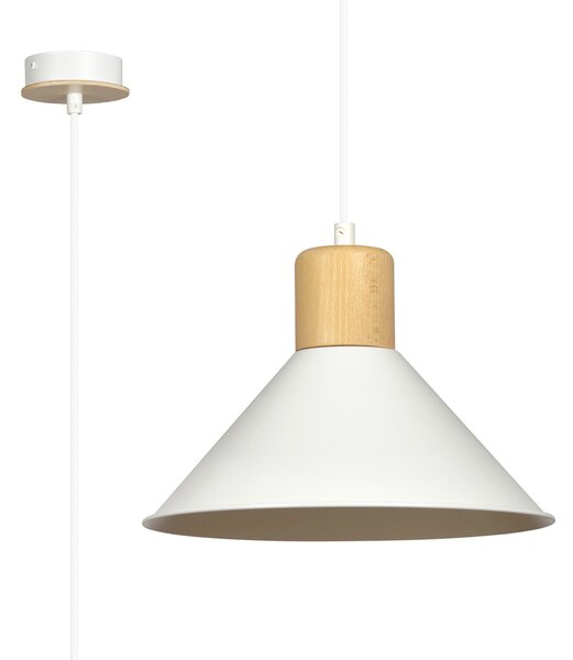 Sospensione Nordica 1 Luce Soma In Acciaio Bianco E Legno