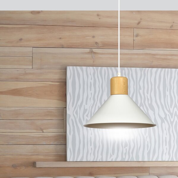 Sospensione Nordica 1 Luce Soma In Acciaio Bianco E Legno
