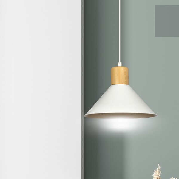 Sospensione Nordica 1 Luce Soma In Acciaio Bianco E Legno