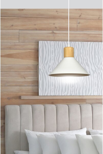 Sospensione Nordica 1 Luce Soma In Acciaio Bianco E Legno