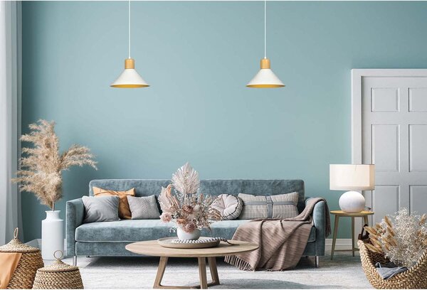 Sospensione Nordica 1 Luce Soma In Acciaio Bianco E Legno
