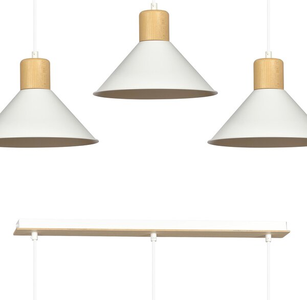 Sospensione Nordica 3 Luci Soma In Acciaio Bianco E Legno