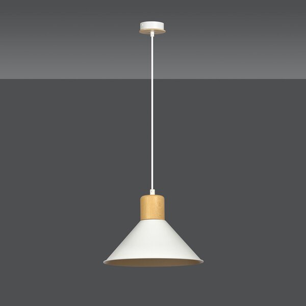 Sospensione Nordica 1 Luce Soma In Acciaio Bianco E Legno