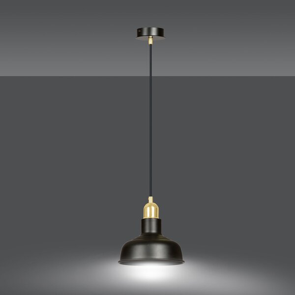 Sospensione Industrial 1 Luce Dhanapati Acciaio Nero Con Elementi In Oro