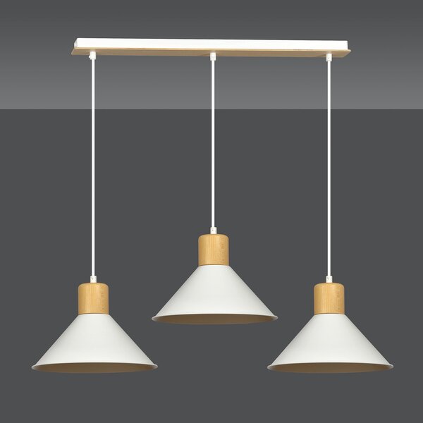 Sospensione Nordica 3 Luci Soma In Acciaio Bianco E Legno