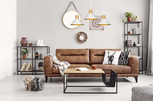 Sospensione Nordica 3 Luci Soma In Acciaio Bianco E Legno