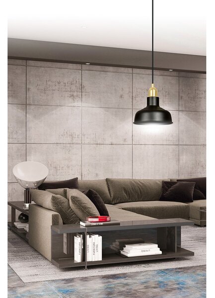 Sospensione Industrial 1 Luce Dhanapati Acciaio Nero Con Elementi In Oro